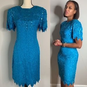 Sweelo 80s Vintage  Beaded Sequin Bedazzled Cocktail Dress